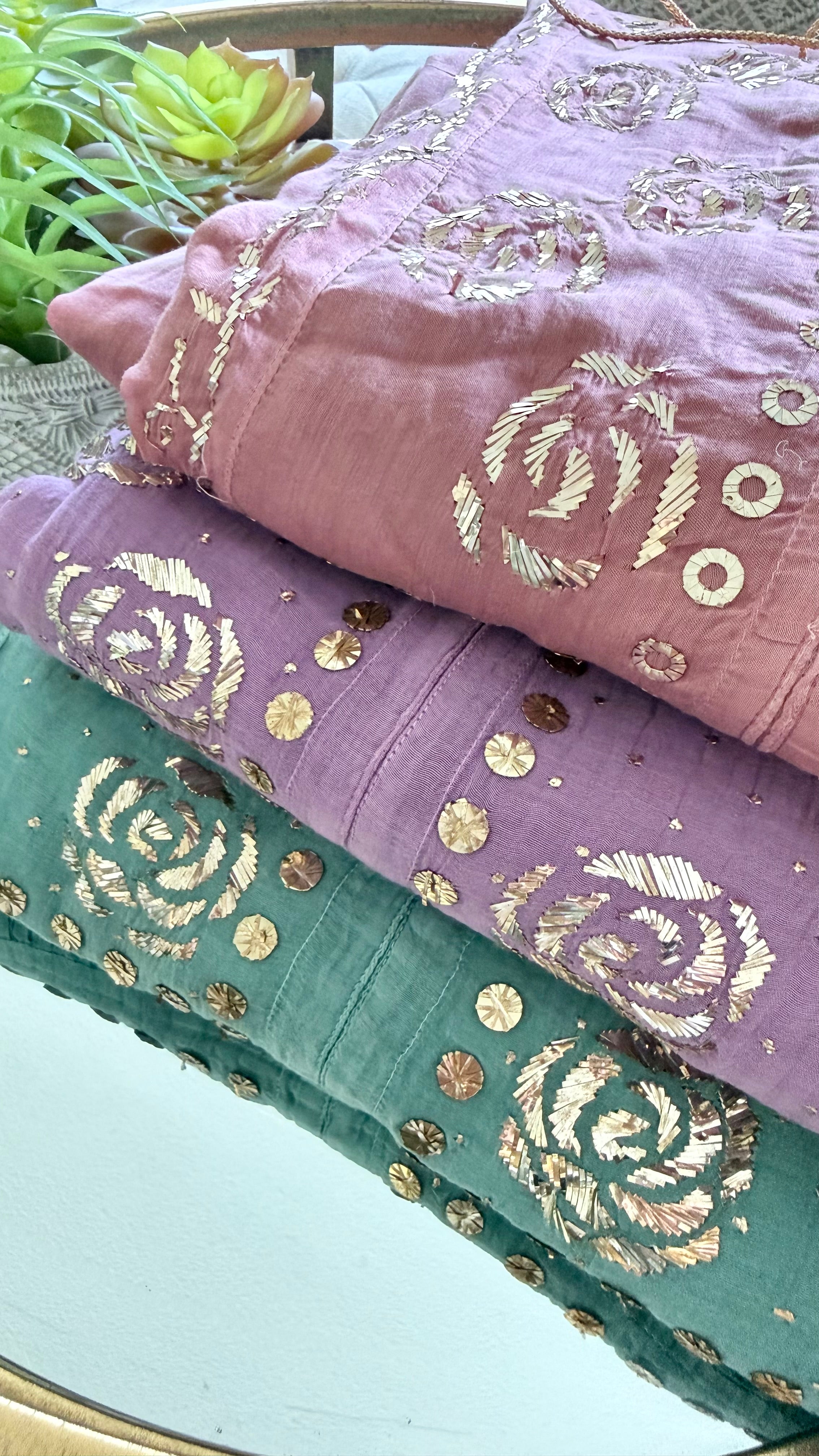 Mul Chanderi Kurta Set with Pitta Work: Lavender Mauve