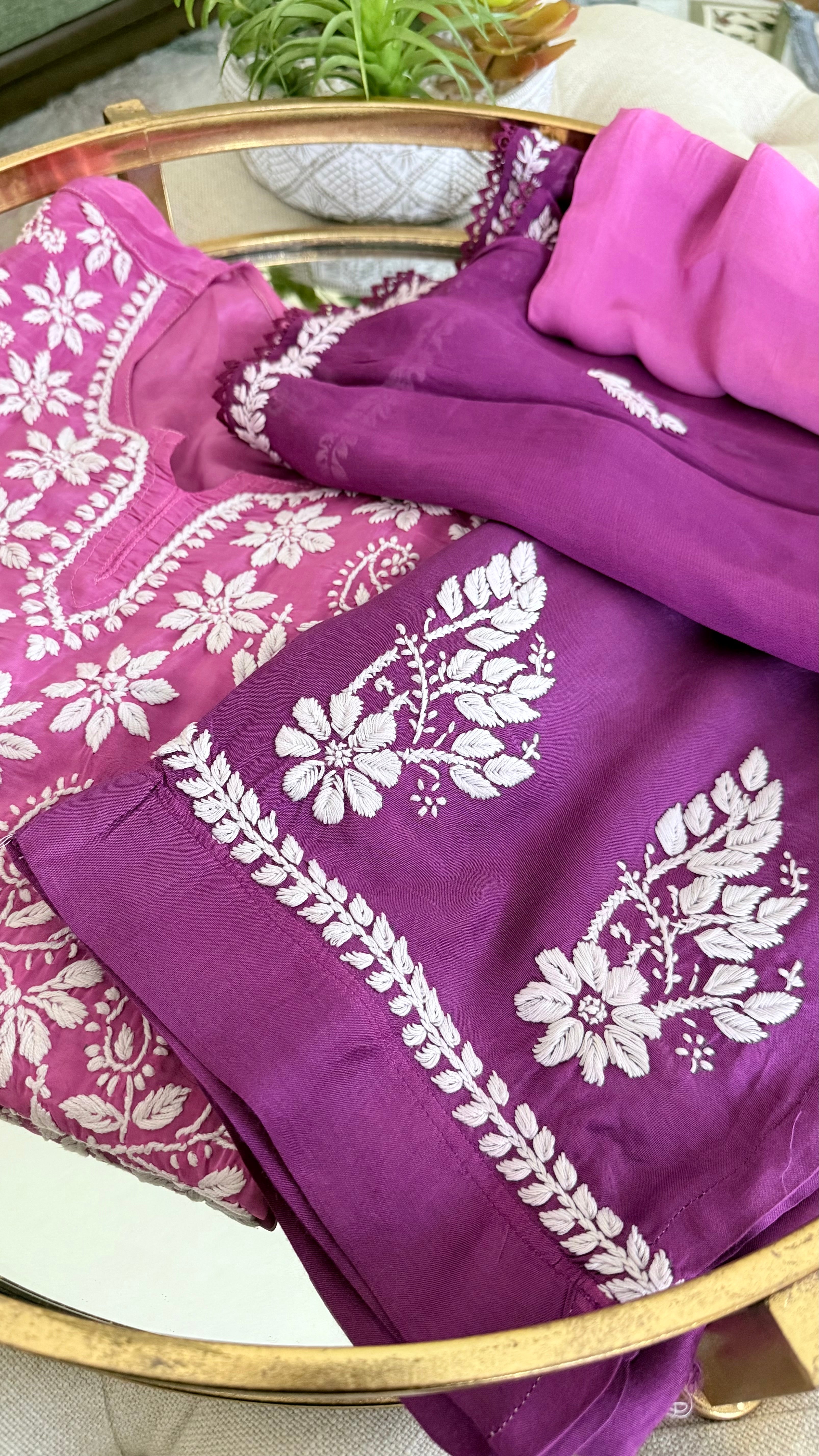 Crepe Silk 3 piece Ready to Wear Set: Purple Ombre