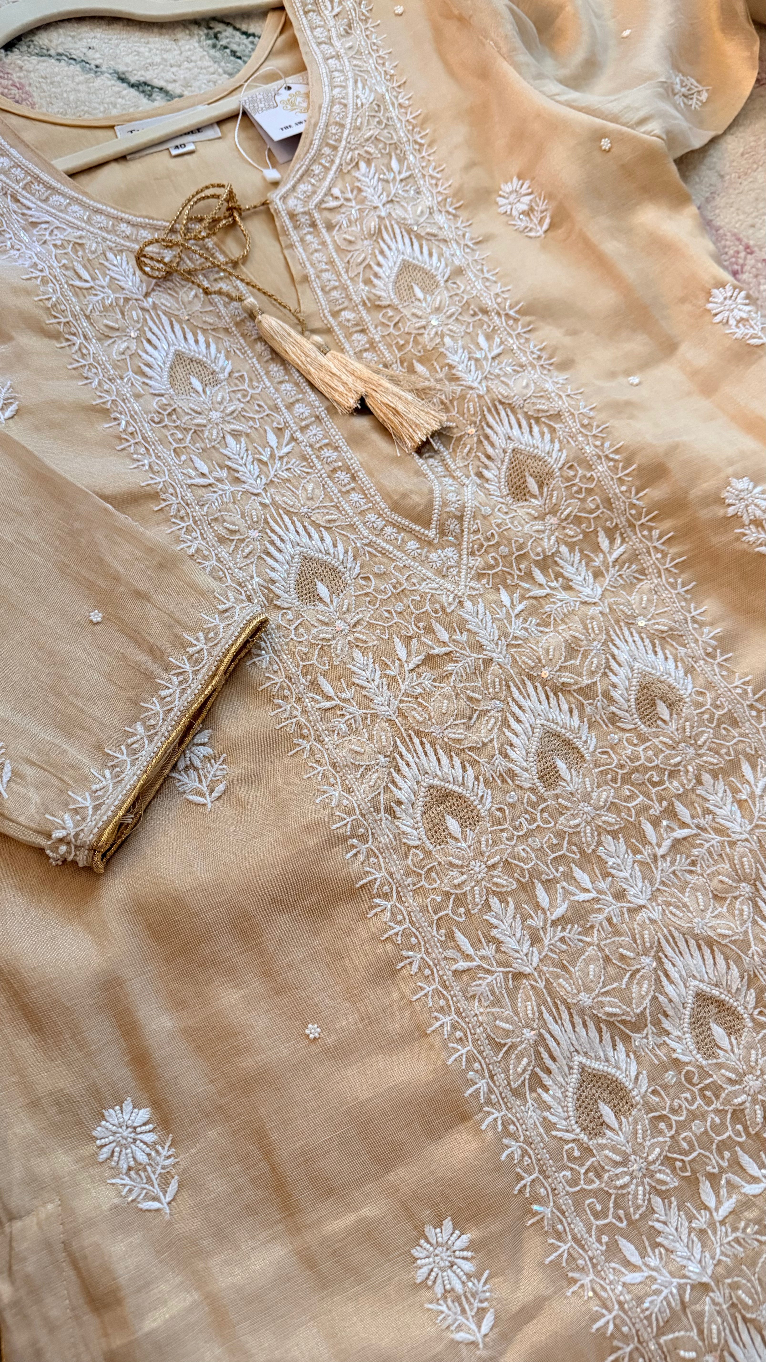 SAHAR: Tissue Silk Chikankari suit set