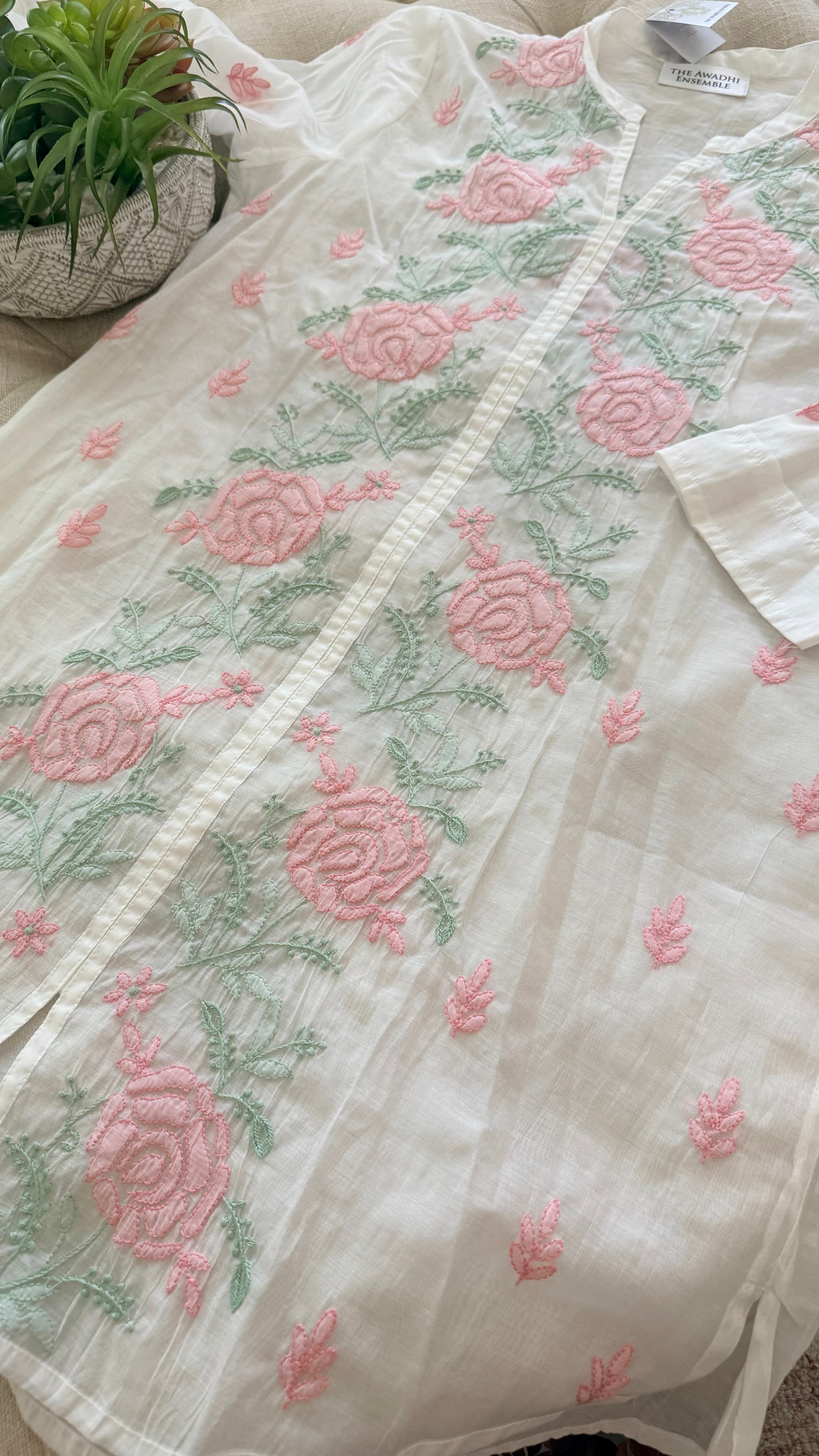 Mul Mul Medium Length Top with Chikankari