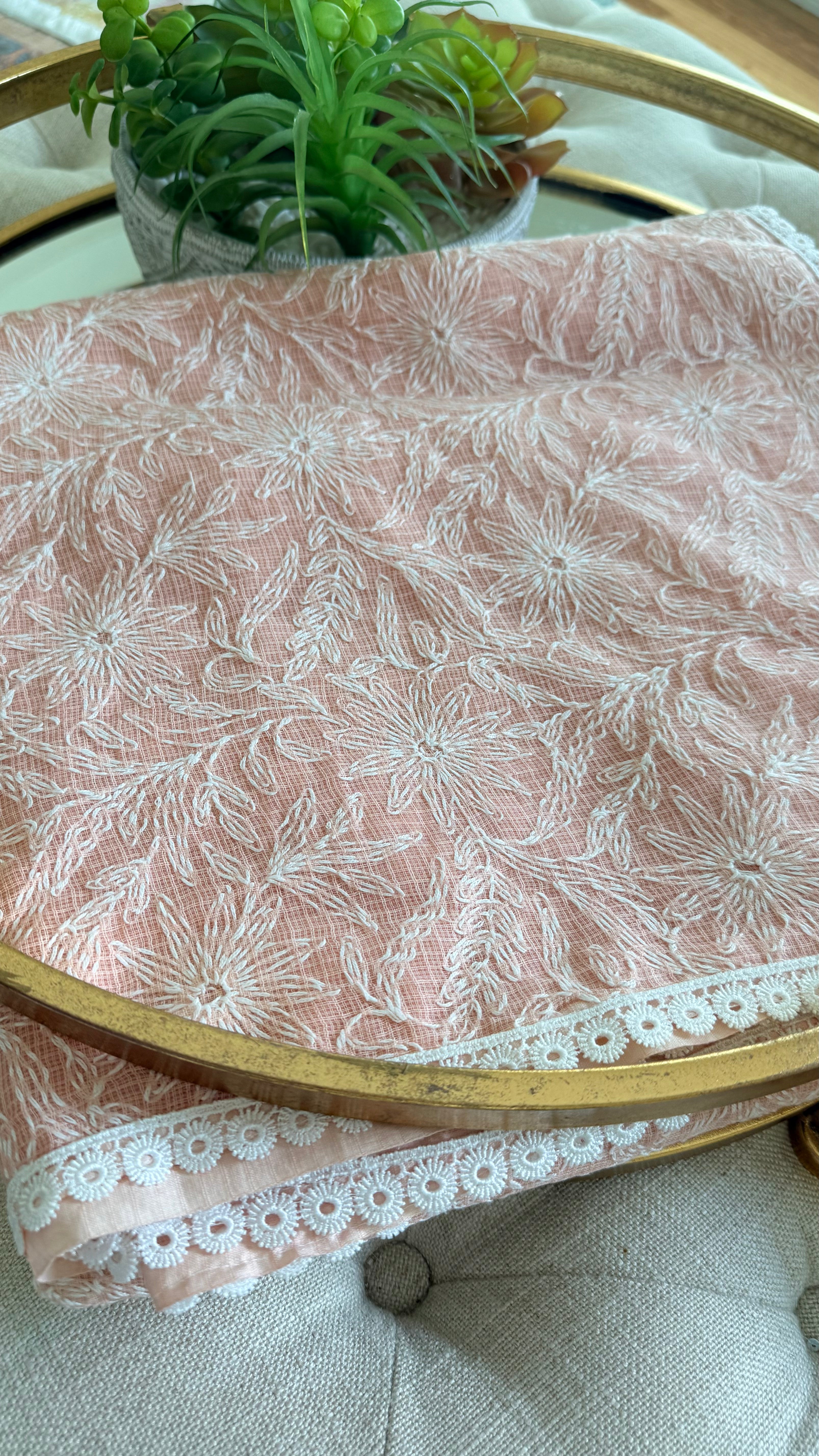 Kota Doriya Saree with Tepchi Work- Peach