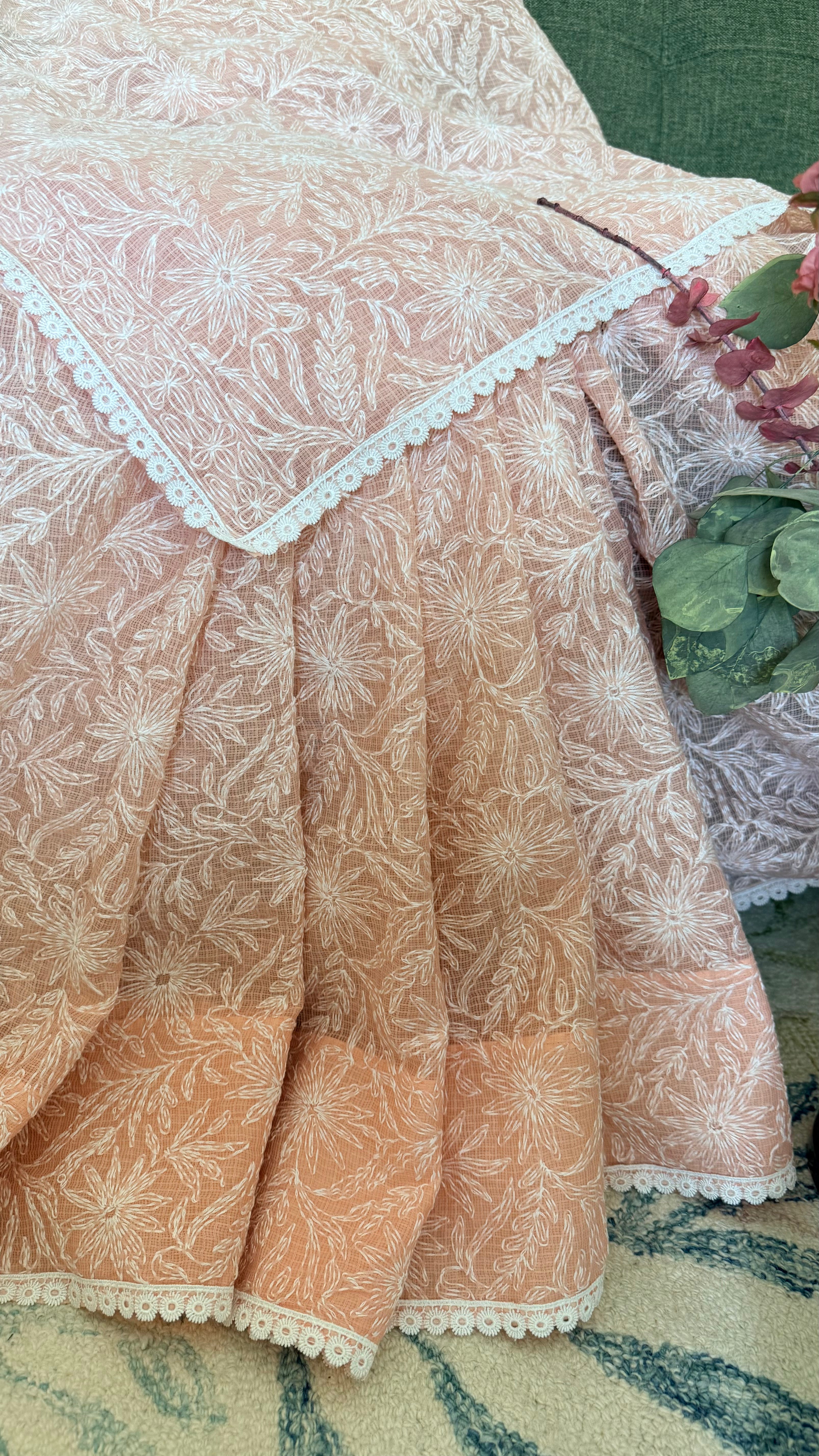 Kota Doriya Saree with Tepchi Work- Peach