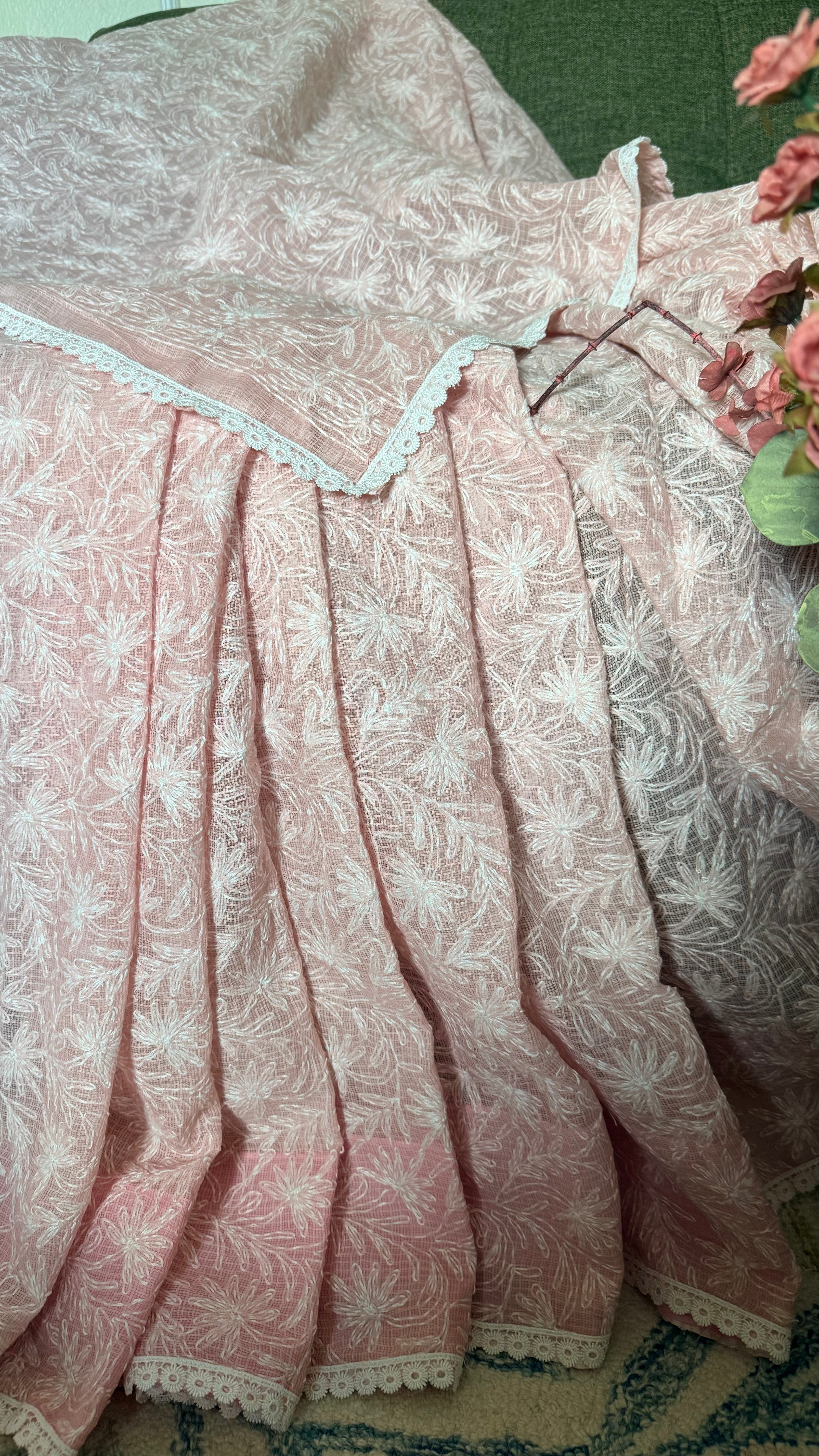 Kota Doriya Saree with Tepchi Work in Baby Pink