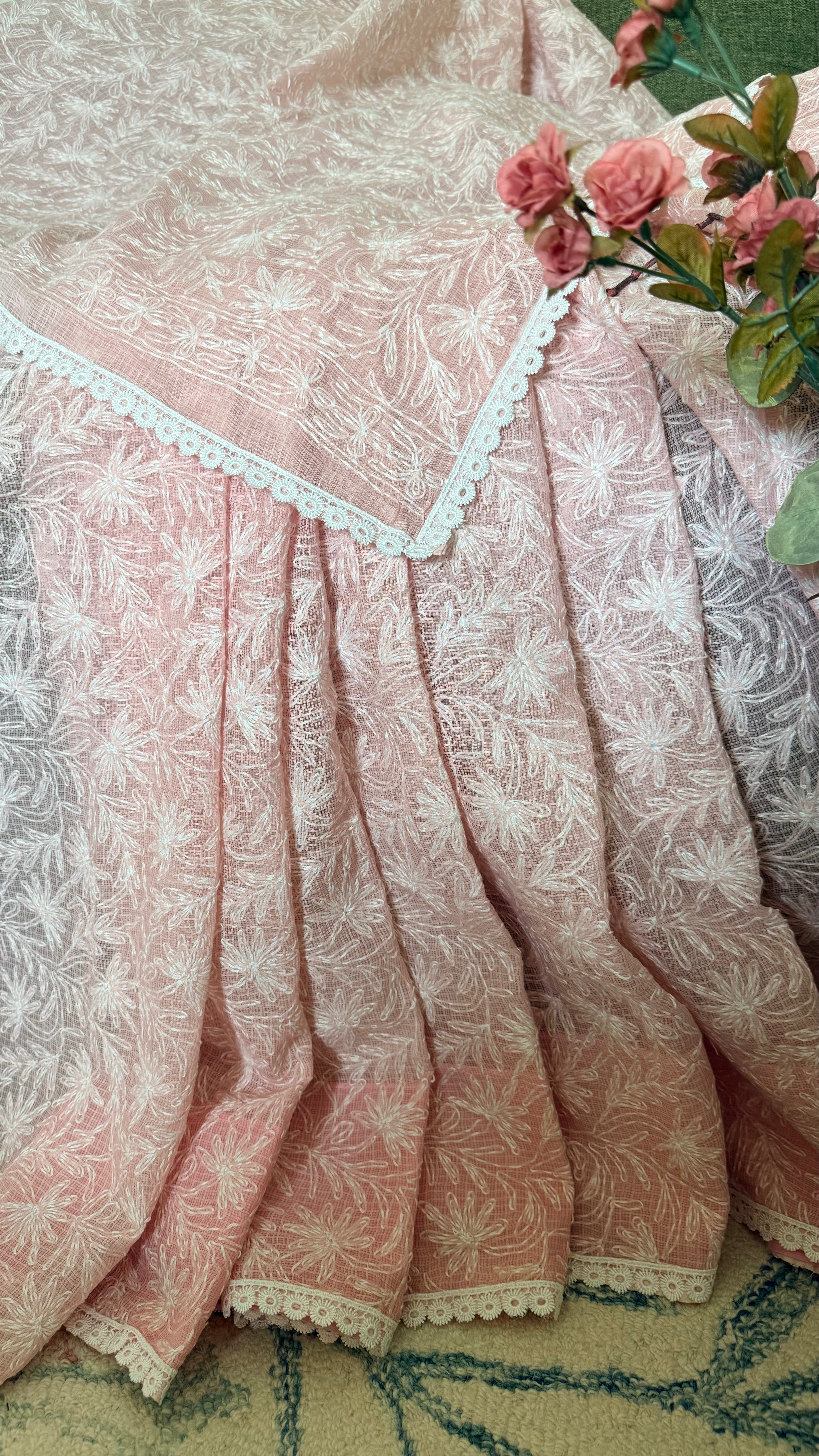 Kota Doriya Saree with Tepchi Work in Baby Pink