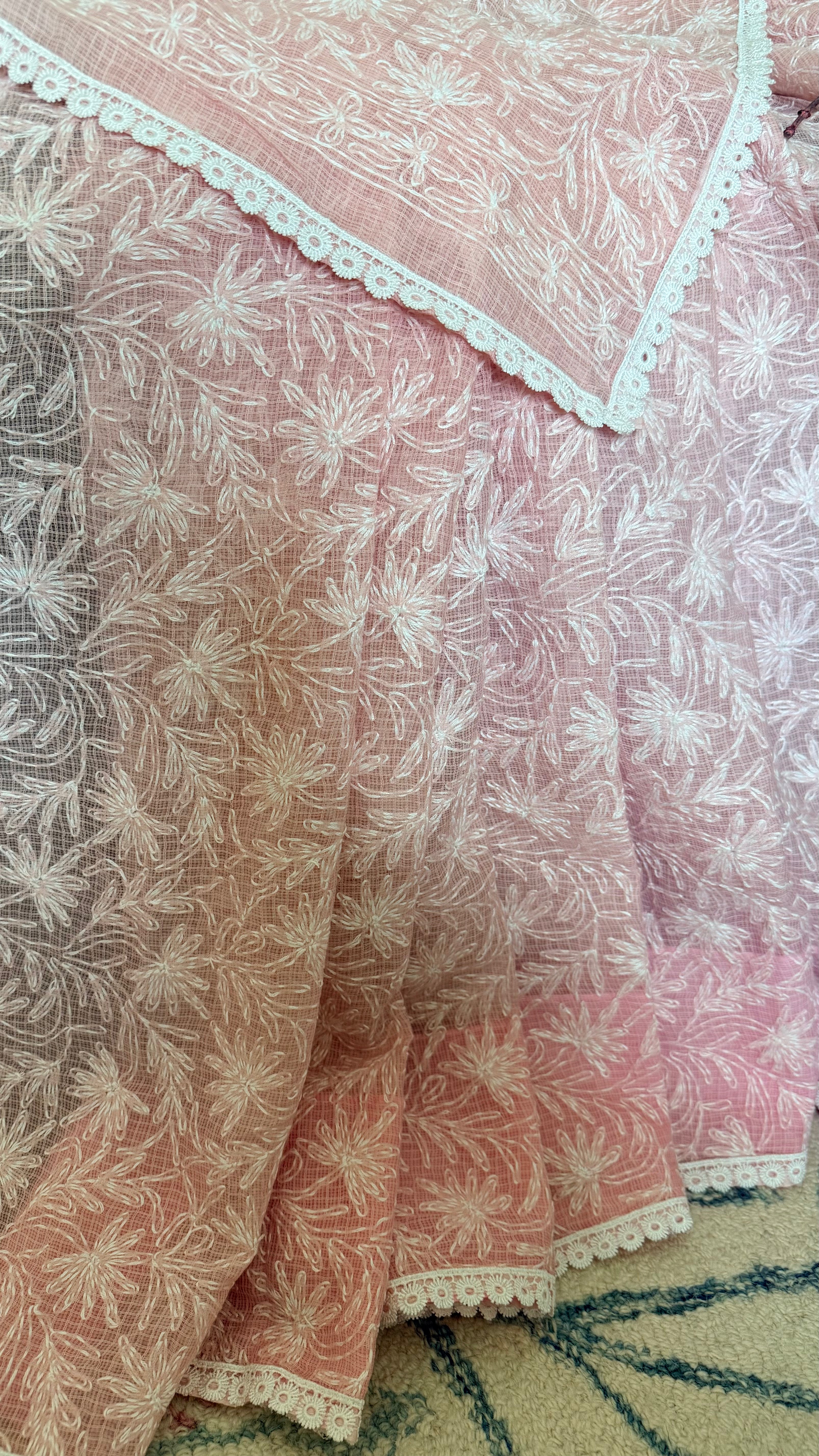 Kota Doriya Saree with Tepchi Work in Baby Pink