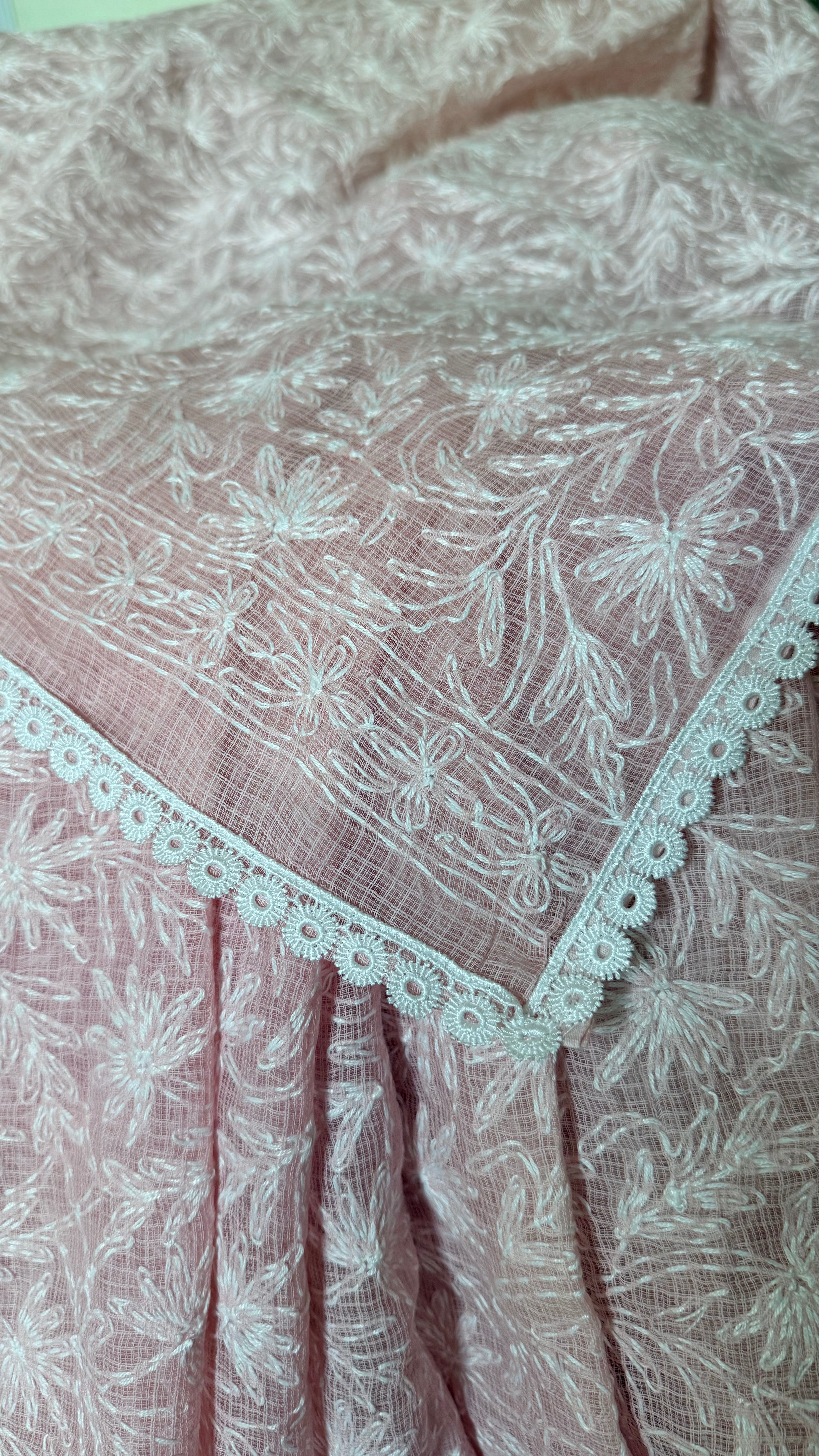 Kota Doriya Saree with Tepchi Work in Baby Pink