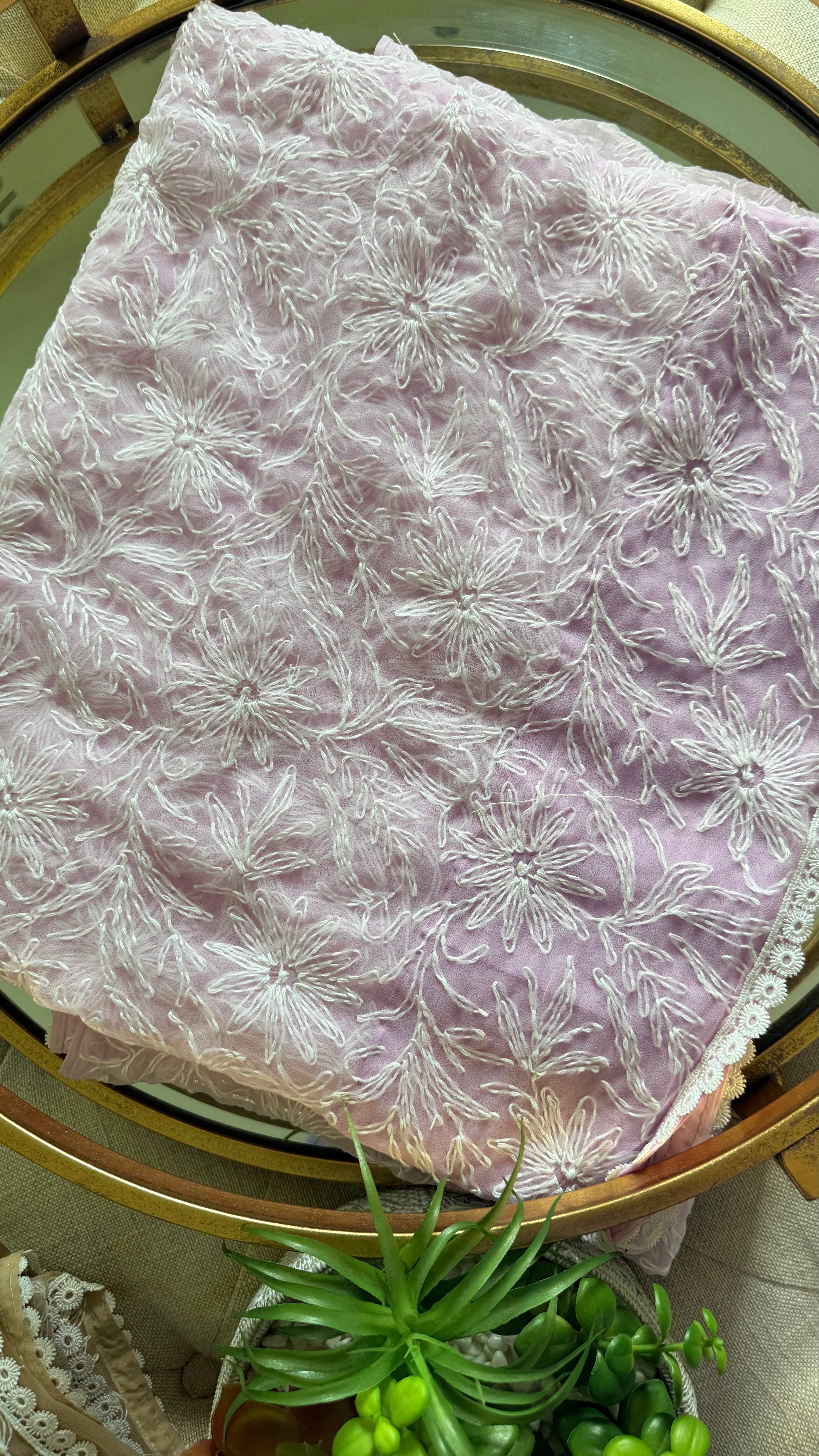 Semi Georgette Saree in Tepchi Work- Lavender