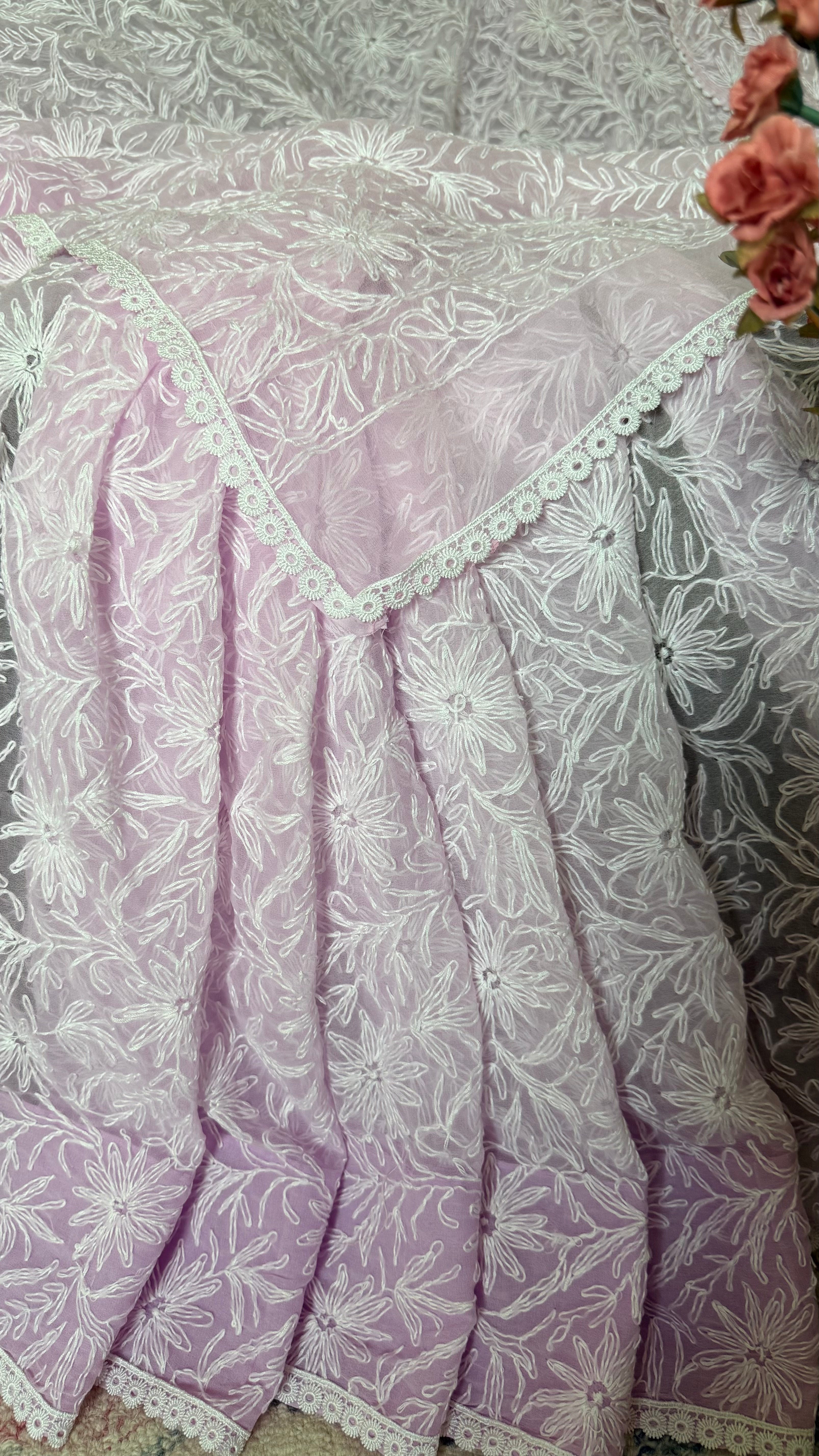 Semi Georgette Saree in Tepchi Work- Lavender