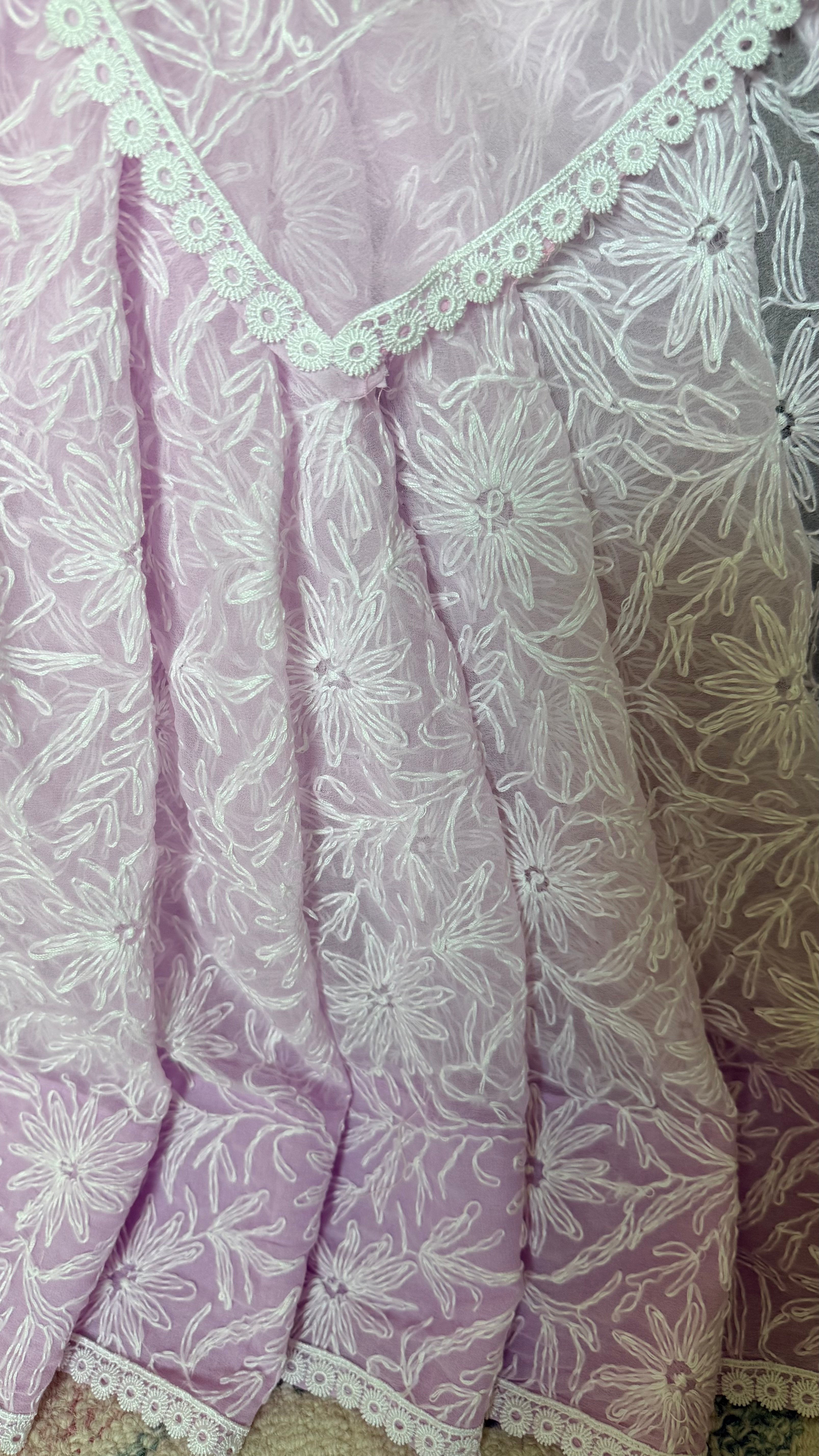 Semi Georgette Saree in Tepchi Work- Lavender