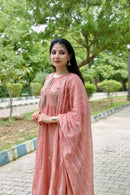 Mul Chanderi Kurta Set with Pitta Work: Antique Rose Pink