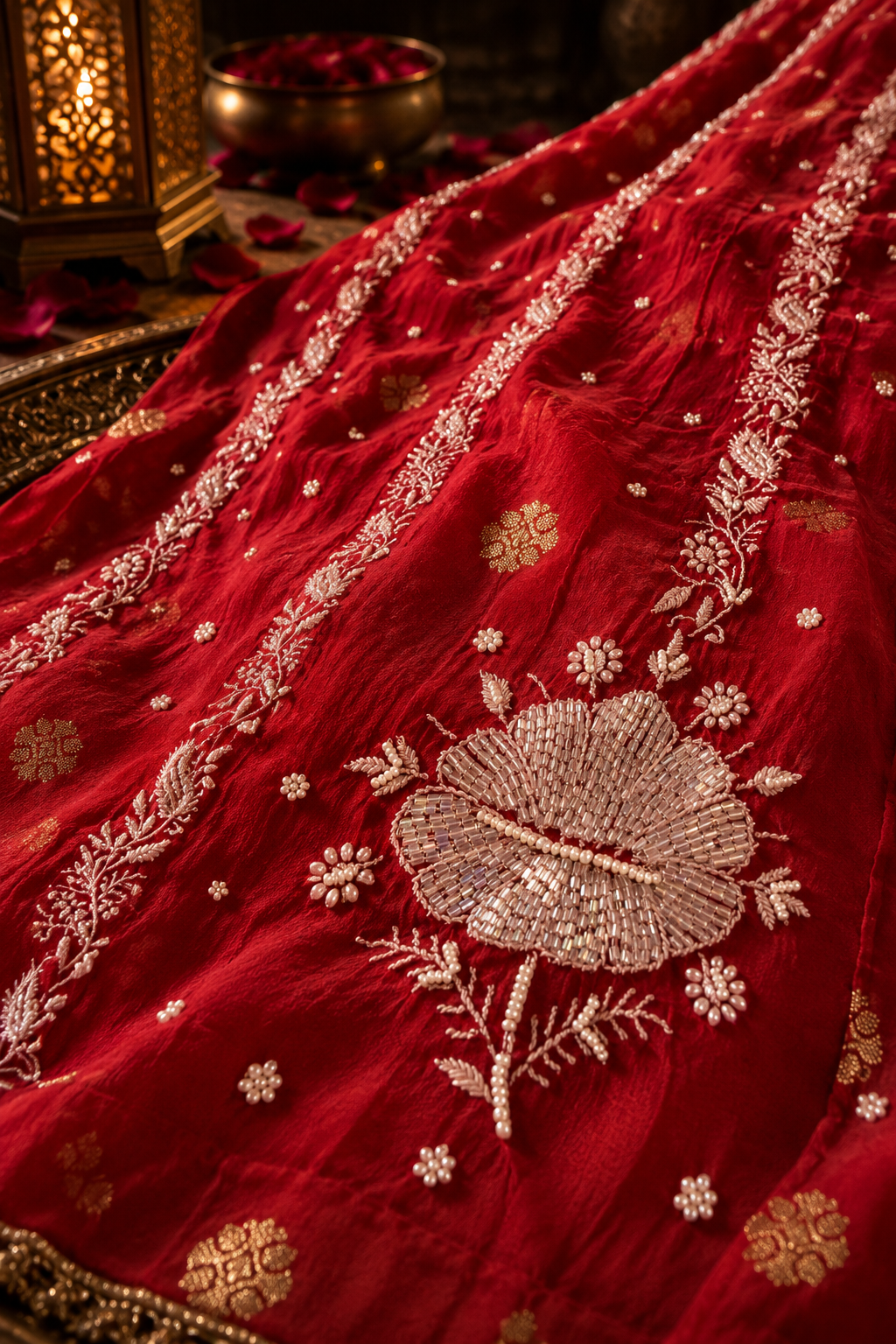Mul Chanderi Chikankari Anarkali with Banarasi bootis, pearl & cutdana embellishments- Deep Maroon