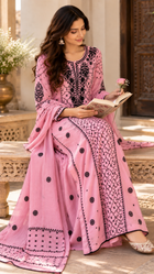 Onion Pink Mul Chanderi Chikankari Anarkali