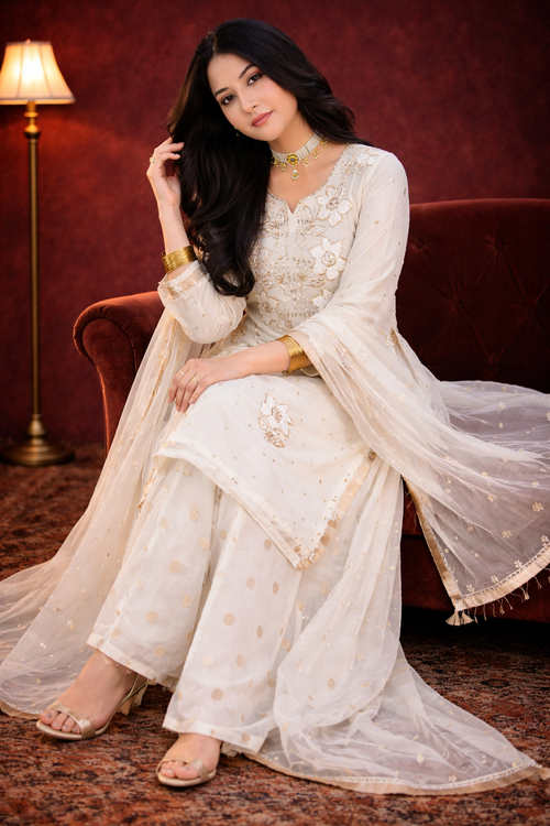Ivory Organza/ Chanderi Silk Sharara set