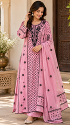 Onion Pink Mul Chanderi Chikankari Anarkali