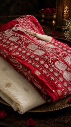 Mul Chanderi Chikankari Anarkali with Banarasi bootis, pearl & cutdana embellishments- Deep Maroon
