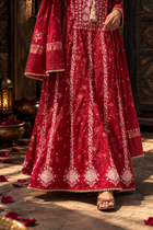 Mul Chanderi Chikankari Anarkali with Banarasi bootis, pearl & cutdana embellishments- Deep Maroon