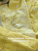 Mul mul Chikankari Anarkali in Sunshine Yellow