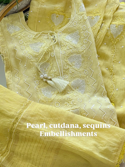 Mul mul Chikankari Anarkali in Sunshine Yellow