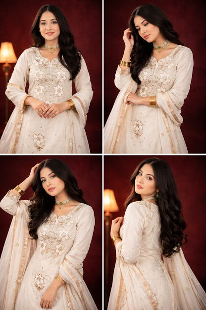 Ivory Organza/ Chanderi Silk Sharara set