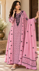 Onion Pink Mul Chanderi Chikankari Anarkali