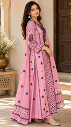 Onion Pink Mul Chanderi Chikankari Anarkali