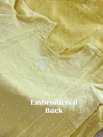 Mul mul Chikankari Anarkali in Sunshine Yellow