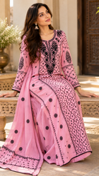 Onion Pink Mul Chanderi Chikankari Anarkali