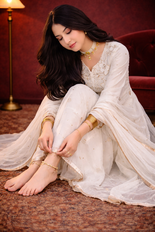 Ivory Organza/ Chanderi Silk Sharara set