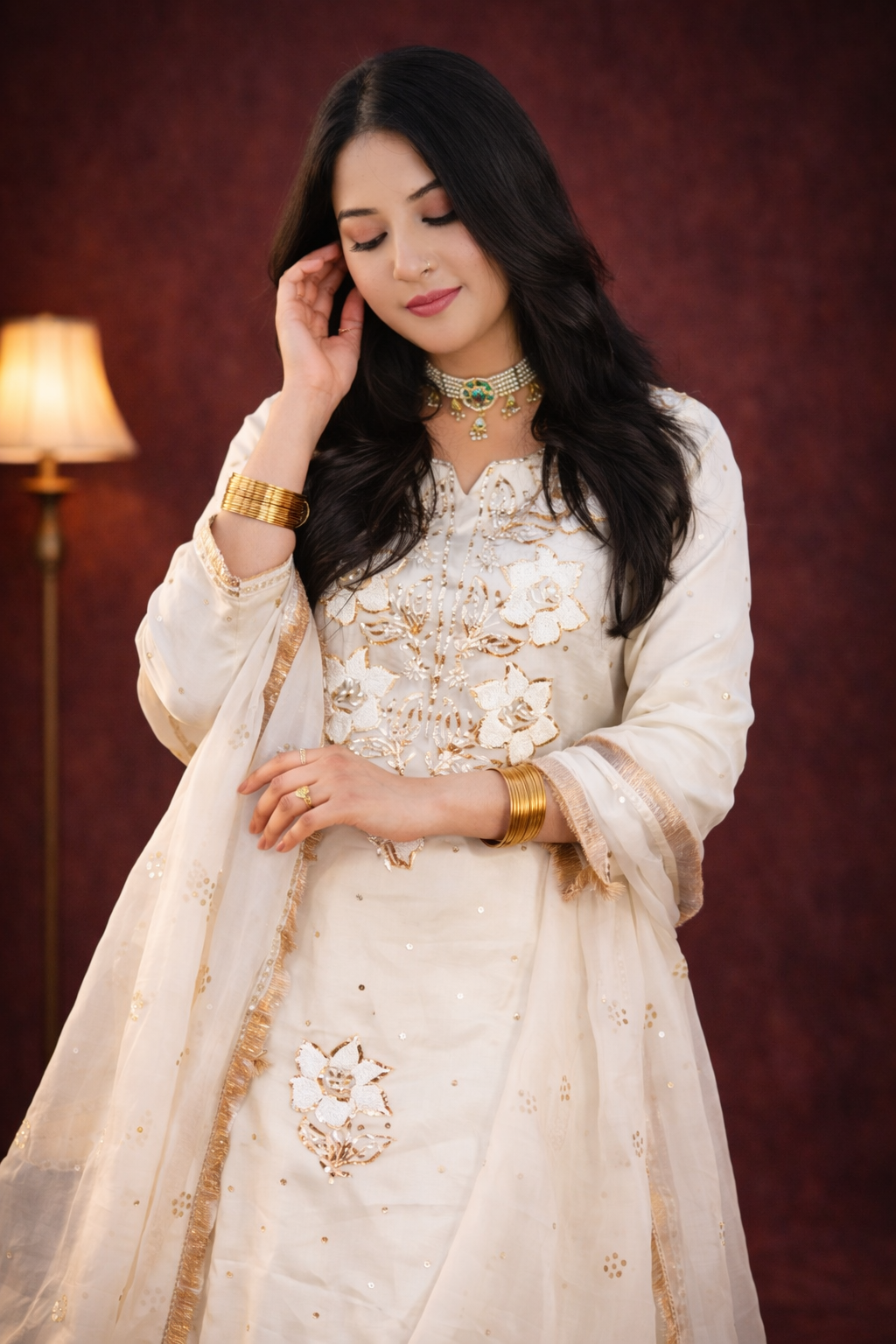Ivory Organza/ Chanderi Silk Sharara set