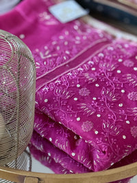 Chanderi Silk Chikankari Saree- Blue