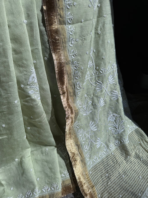 Moonga Silk Saree- Pista Green
