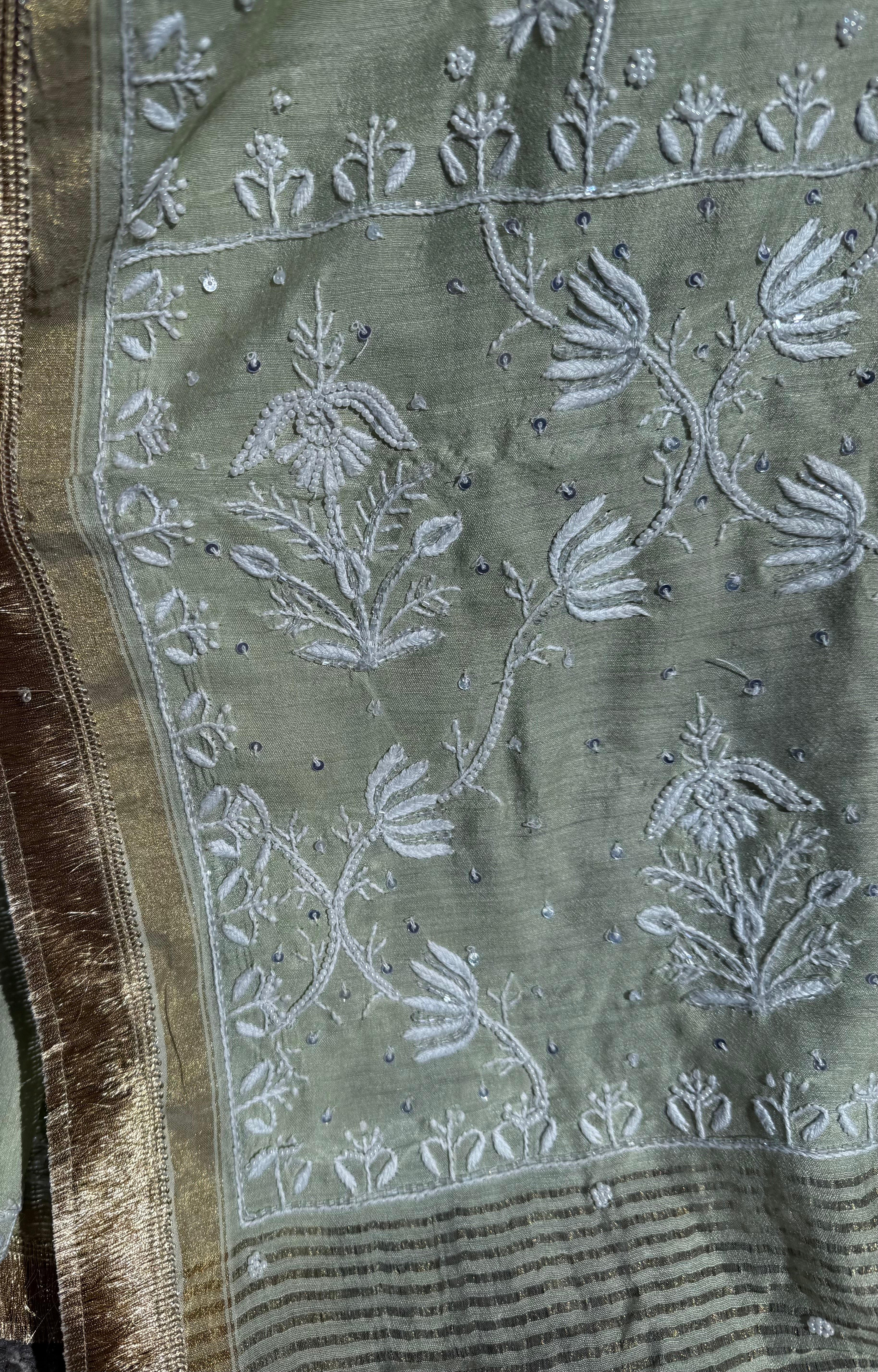 Moonga Silk Saree- Pista Green