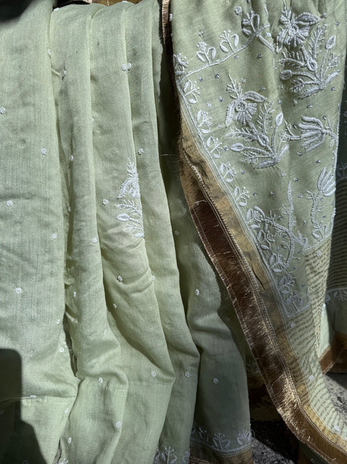 Moonga Silk Saree- Pista Green