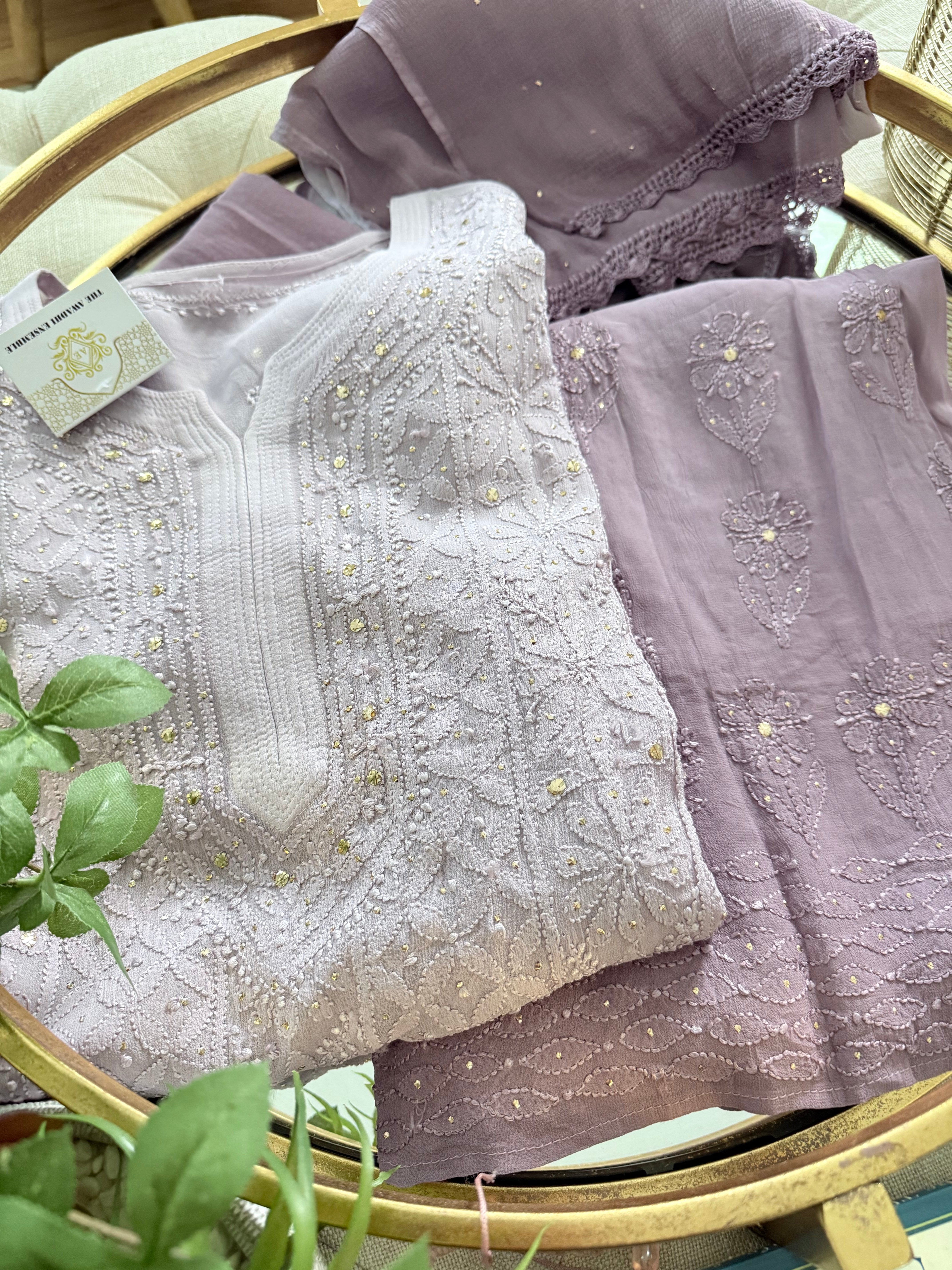 Viscose Georgette Ready to Wear Set in Ombre Purple