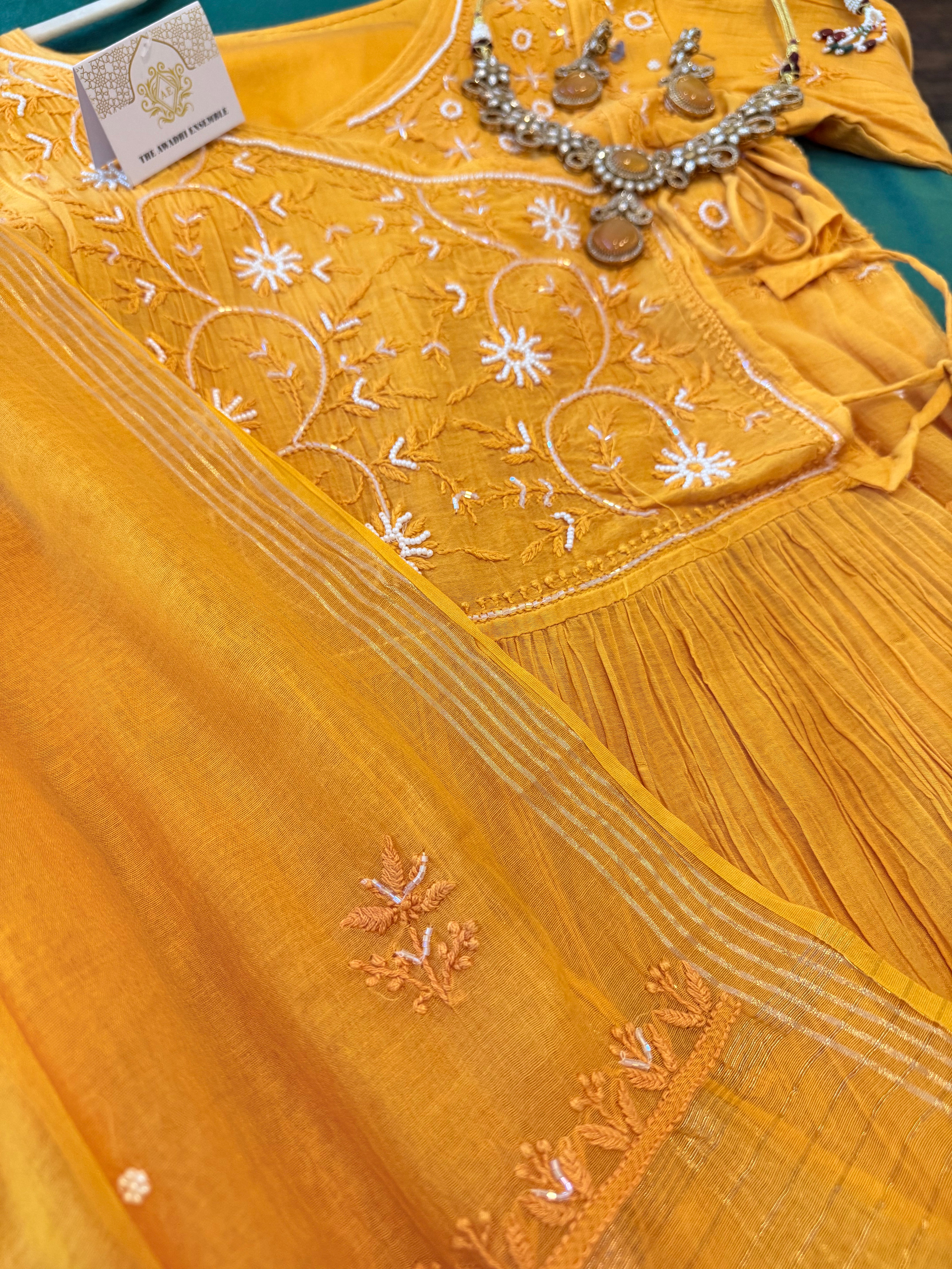 Mul Chanderi Angarkha Style Ready to Wear Set