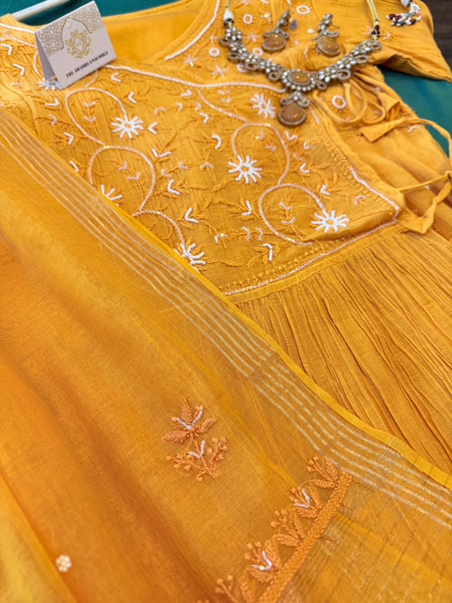 Mul Chanderi Angarkha Style Ready to Wear Set