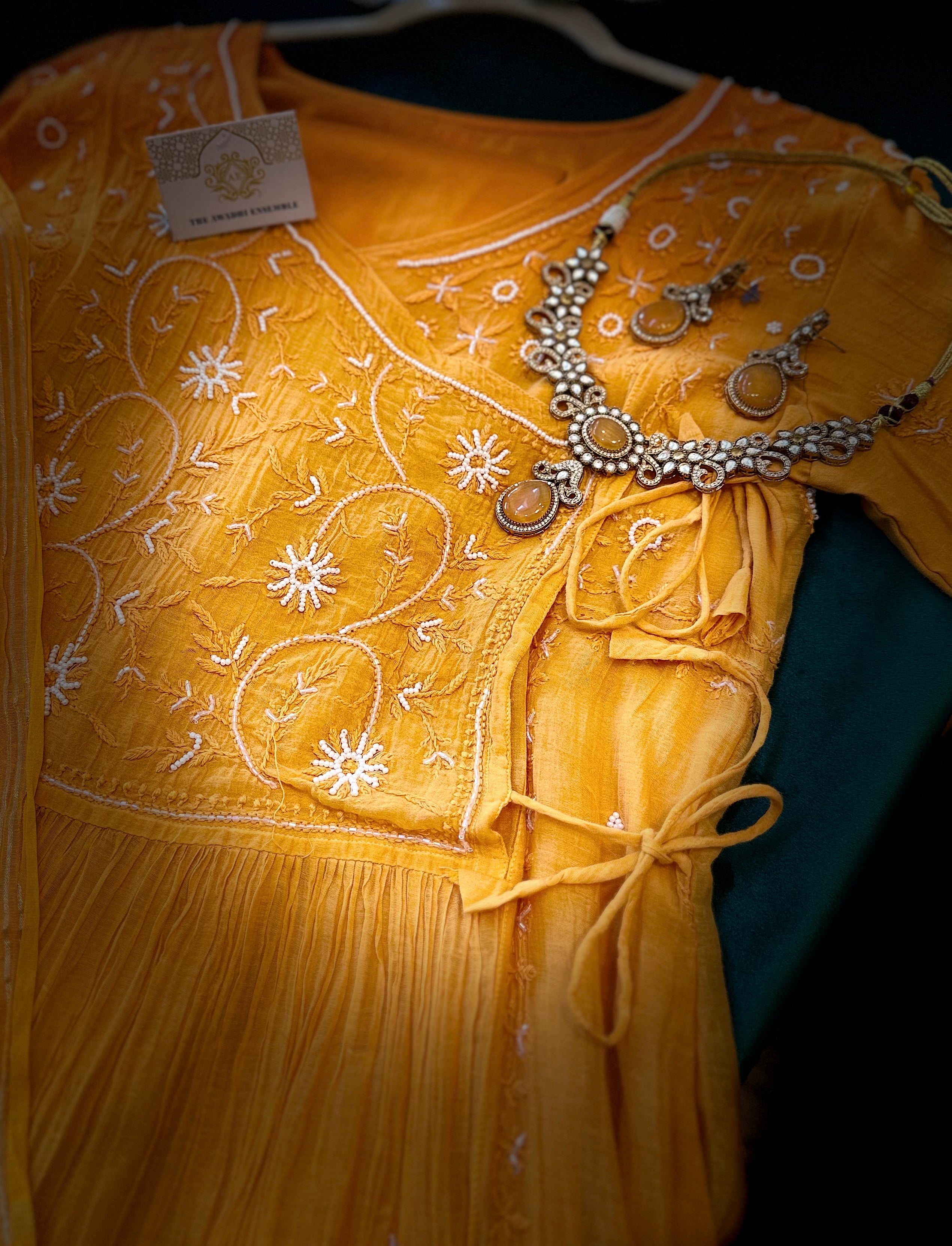 Mul Chanderi Angarkha Style Ready to Wear Set