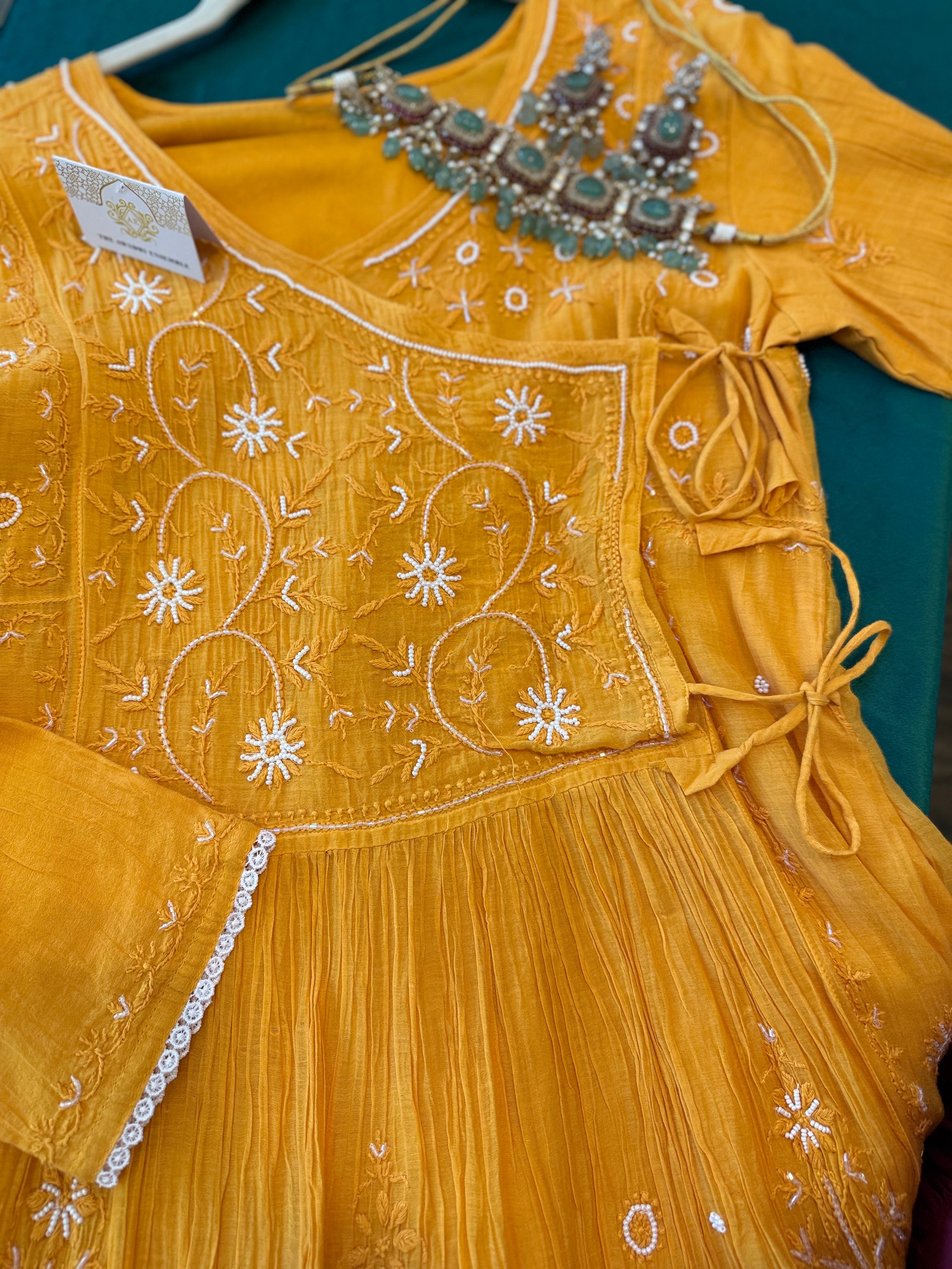 Mul Chanderi Angarkha Style Ready to Wear Set