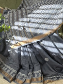 Chanderi Silk Saree with Chikankari: Grey