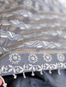 Chanderi Silk Saree with Chikankari: Grey