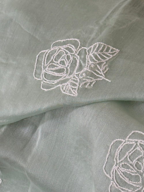 Chanderi Silk Saree with Chikankari: Pista Green