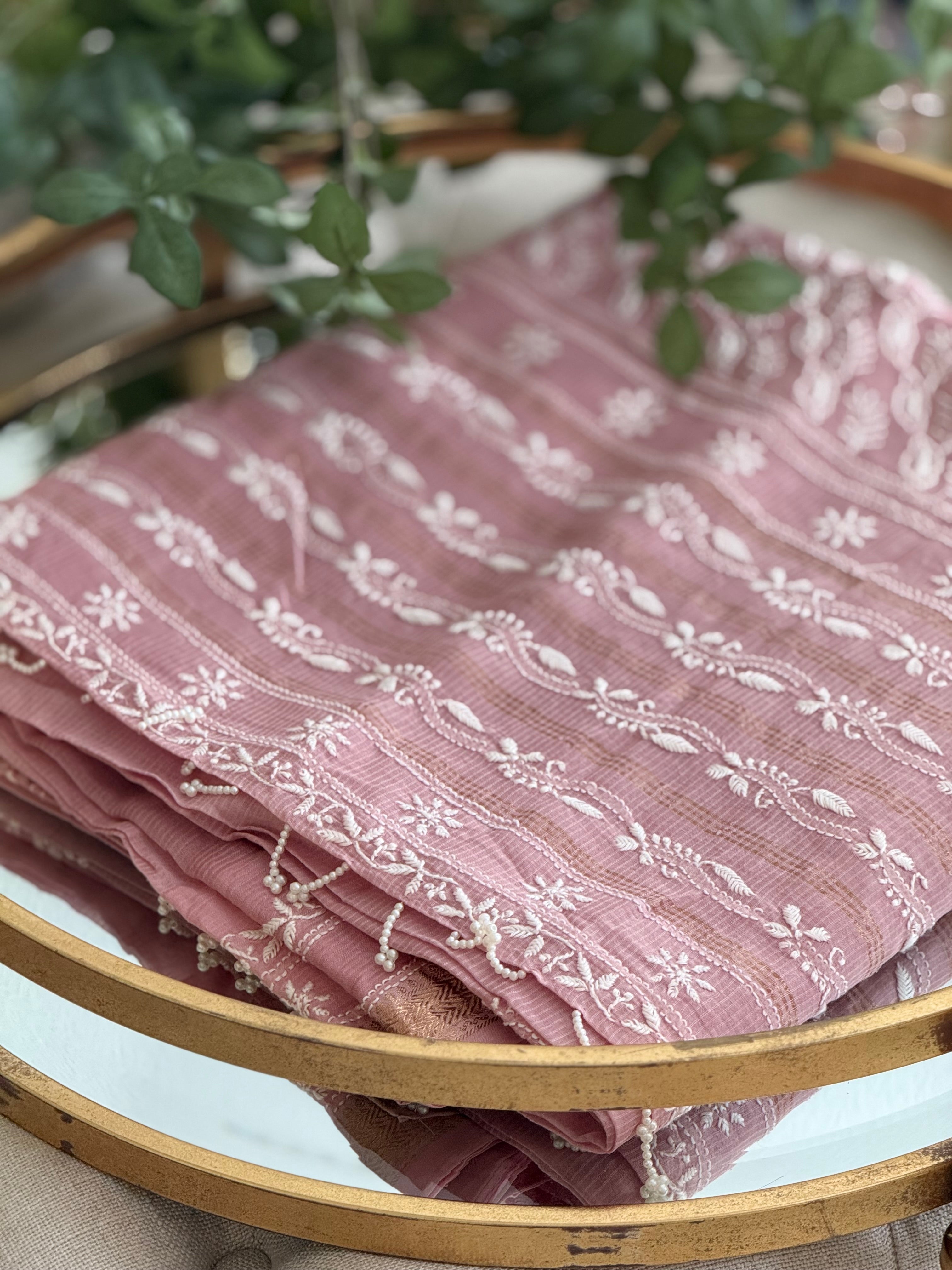 Chanderi Silk Saree with Chikankari: Soft Lilac