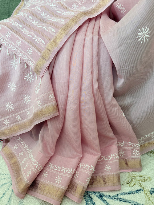 Chanderi Silk Saree with Chikankari: Soft Lilac