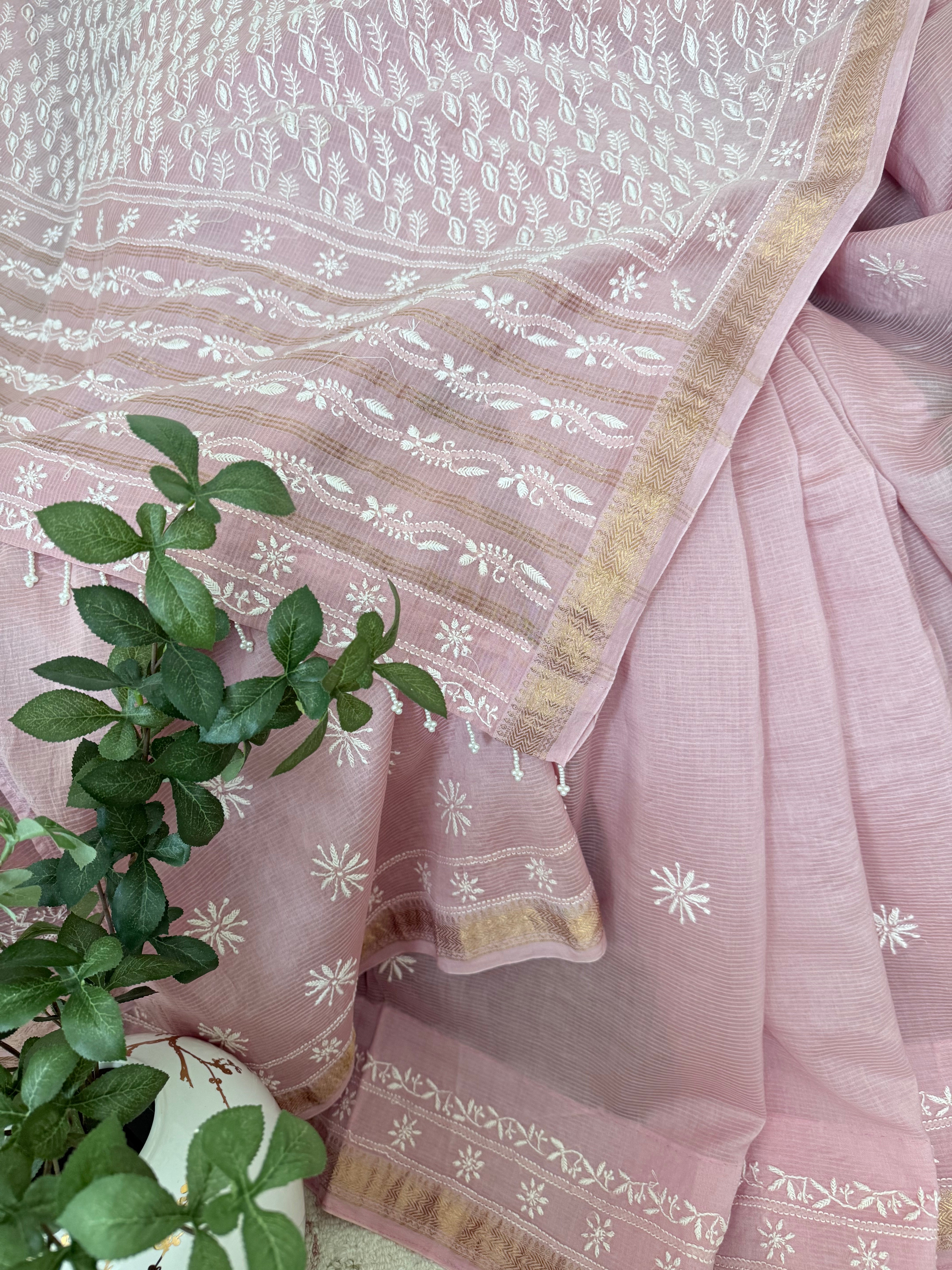 Chanderi Silk Saree with Chikankari: Soft Lilac