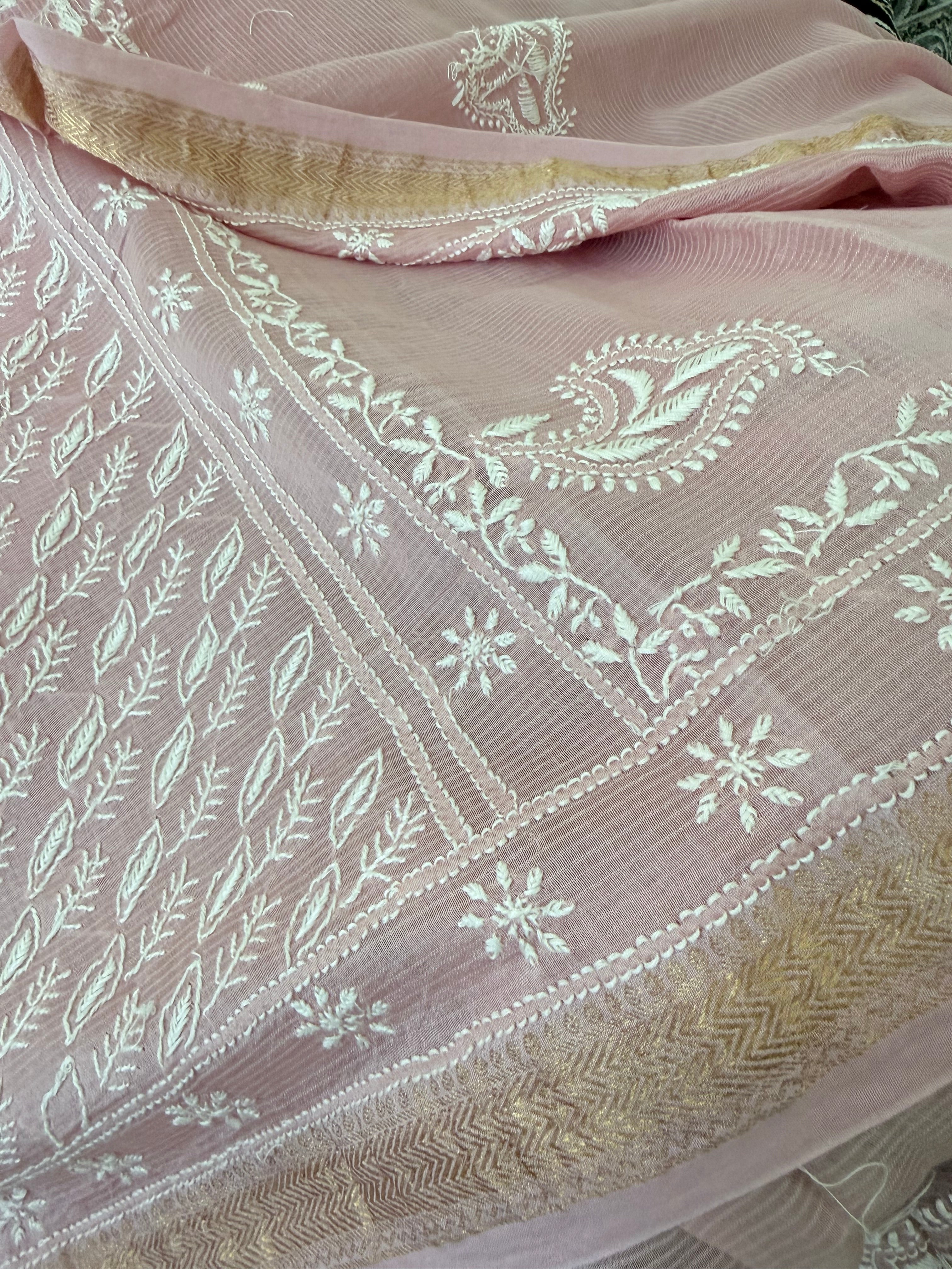 Chanderi Silk Saree with Chikankari: Soft Lilac