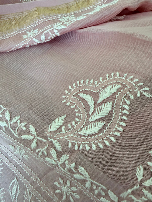 Chanderi Silk Saree with Chikankari: Soft Lilac