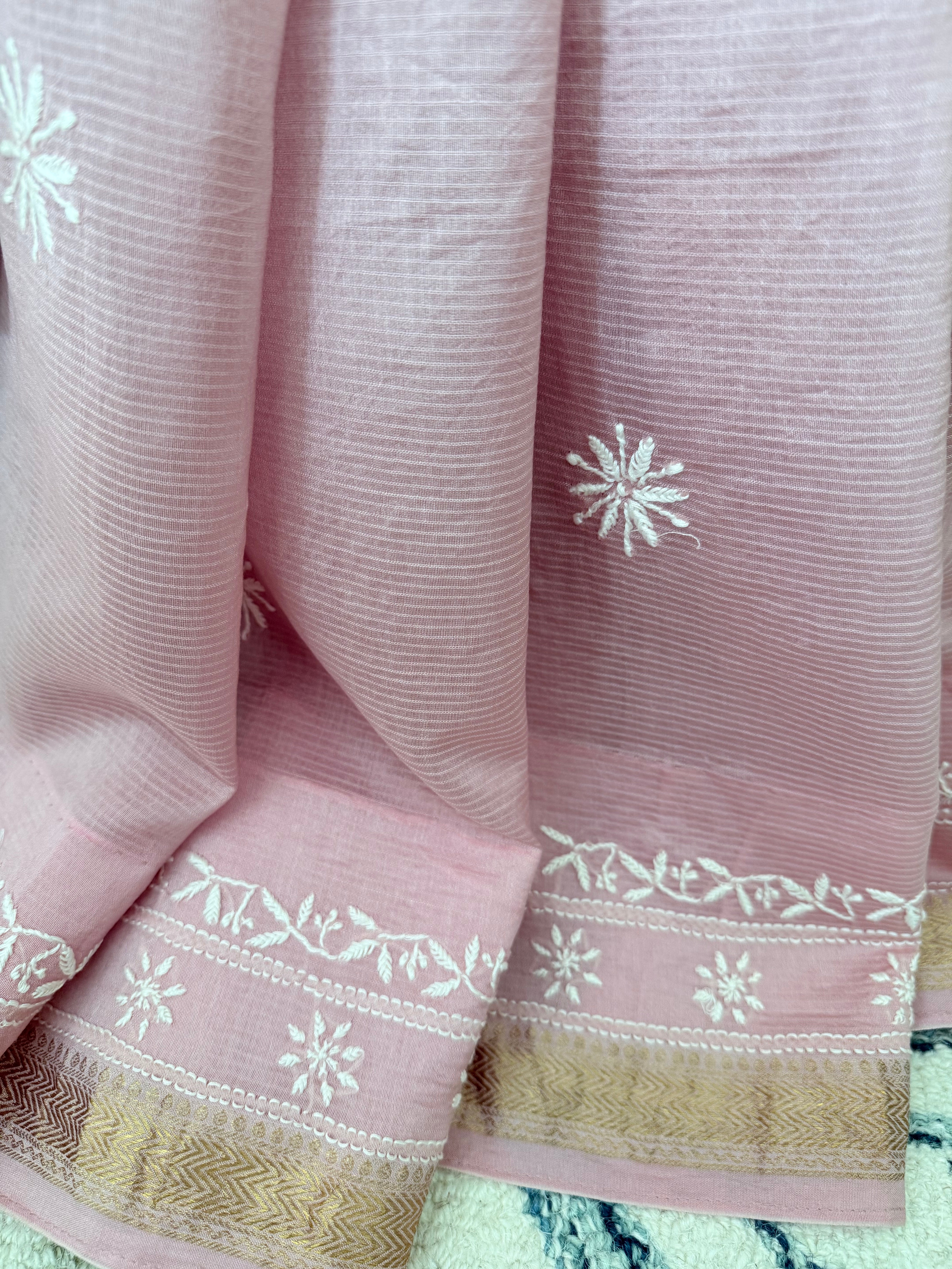 Chanderi Silk Saree with Chikankari: Soft Lilac