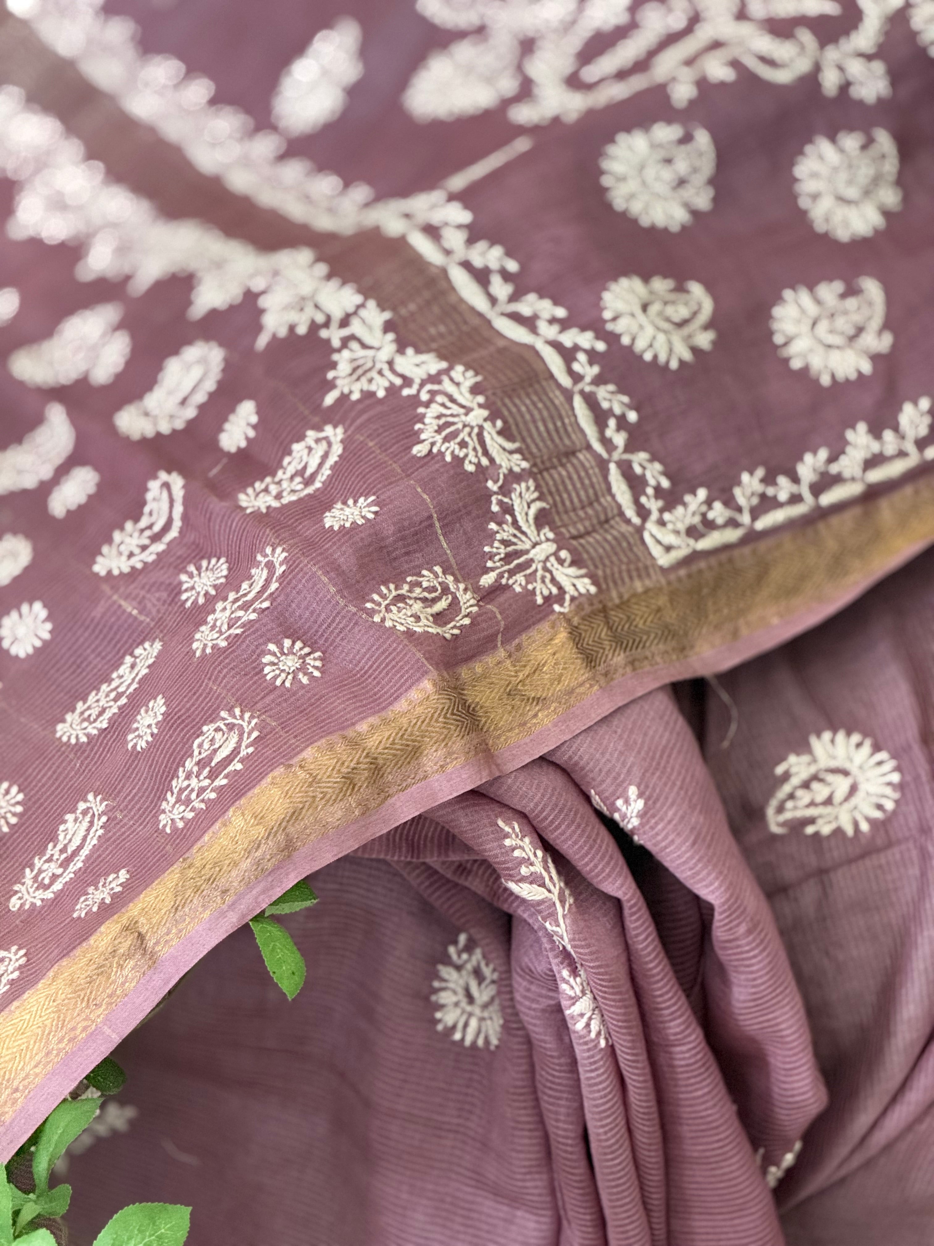 Chanderi Silk Saree with Chikankari