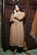 Mul Chanderi Ready to Wear Chikankari Set: Chocolate Brown