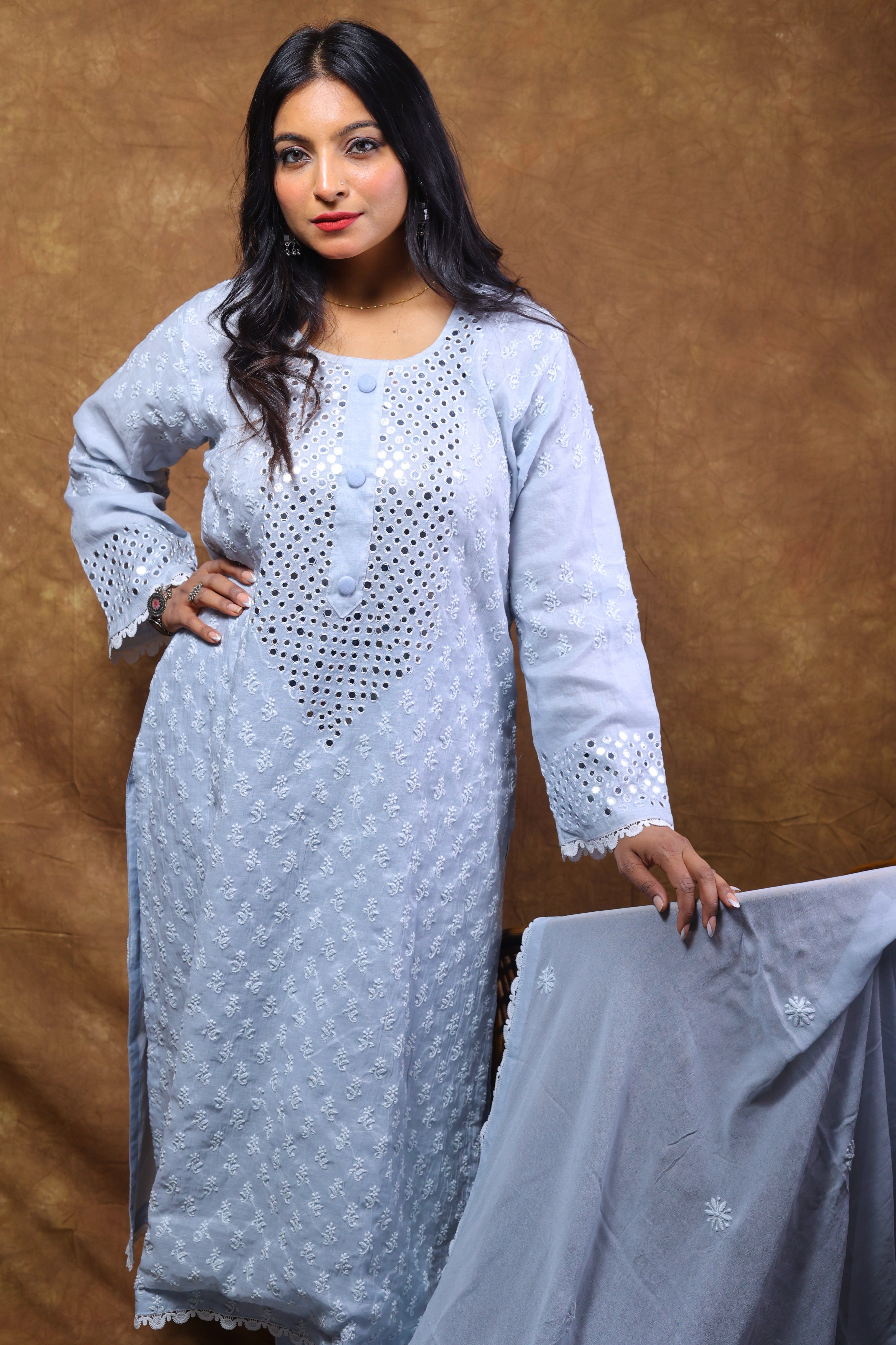 Mul Chanderi Ready to Wear Chikankari Set